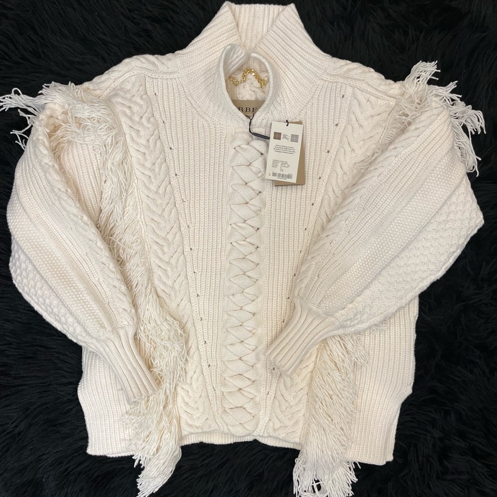 Burberry Borbore Ivory White Cable Knit Sweater NWT